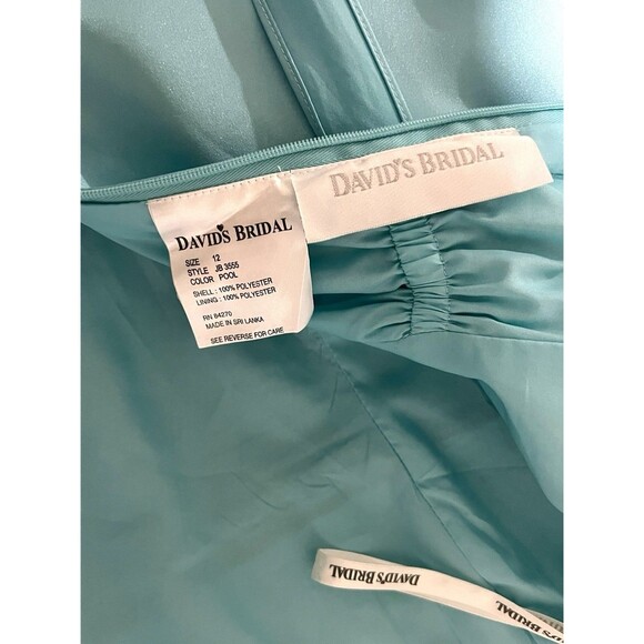David’s Bridal JB3555 Junior Bridesmaid A-line Gown Pool Blue Aqua Sz 12 - Picture 6 of 10